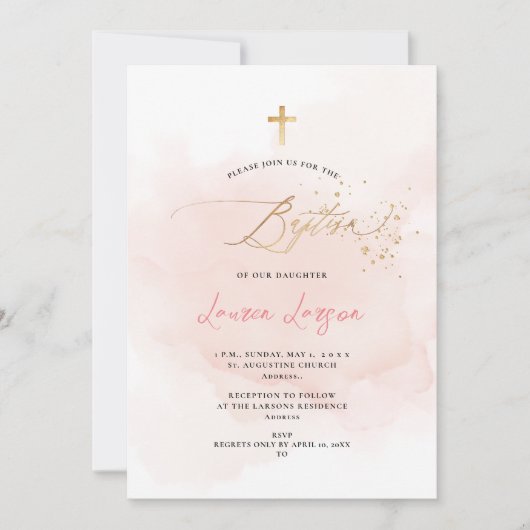 ArtsApp Elegant H2 Wasde Bleke roze baptisme Kaart (Voorkant)