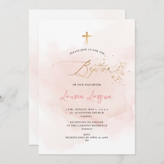 ArtsApp Elegant H2 Wasde Bleke roze baptisme Kaart (Voorkant / Achterkant)