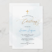 ArtsApp Elegant H2 Wast Bleek Blauw Christening Kaart (Voorkant / Achterkant)