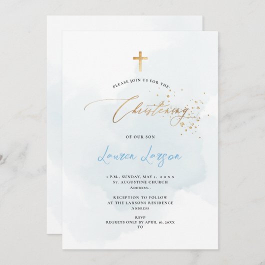 ArtsApp Elegant H2 Wast Bleek Blauw Christening Kaart (Voorkant / Achterkant)