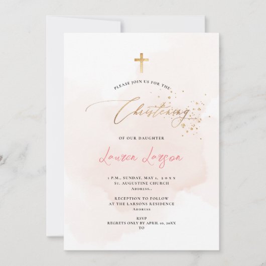 ArtsApp Elegant H2 Wast Bleek Roze Christening Kaart (Voorkant)