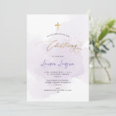 ArtsApp Elegant H2 Wast Paarse Christening Kaart (Staand voorkant)