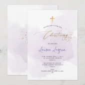ArtsApp Elegant H2 Wast Paarse Christening Kaart (Voorkant / Achterkant)