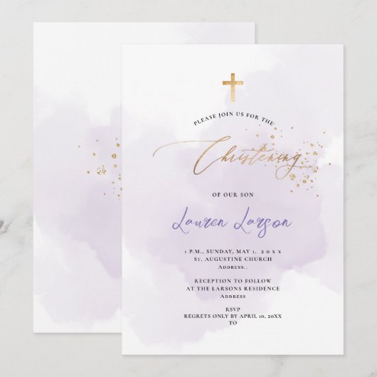 ArtsApp Elegant H2 Wast Paarse Christening Kaart (Voorkant / Achterkant)