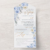 ArtsApp Elegant Stoffig Blauw Rozen Goudstof All In One Uitnodiging (Binnen)