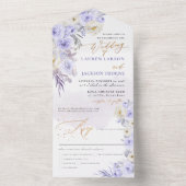 ArtsApp Elegant Stoffig Paarse Rozen Goudstof All In One Uitnodiging (Binnen)