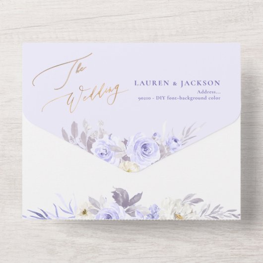 ArtsApp Elegant Stoffig Paarse Rozen Goudstof All In One Uitnodiging (Achterkant)