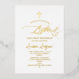 ArtsApp Elegante Calligrafie Doop 1e Verjaardag  Folie Feestdagenkaart