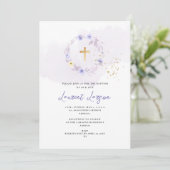 ArtsApp Elegante H2 Stof Paarse Rozen Doop Kaart (Staand voorkant)