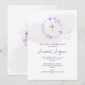 ArtsApp Elegante H2 Stof Paarse Rozen Doop Kaart (Voorkant / Achterkant)