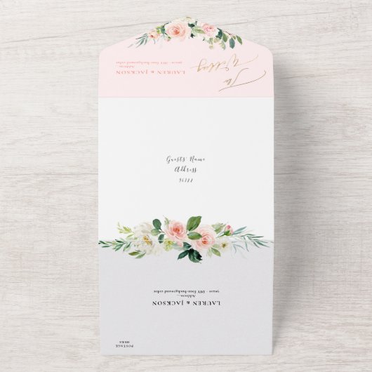 ArtsApp Elegante Roze Rozen Goudstof All In One Uitnodiging (Buitenkant)