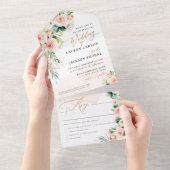 ArtsApp Elegante Roze Rozen Goudstof All In One Uitnodiging (Afscheurbaar)