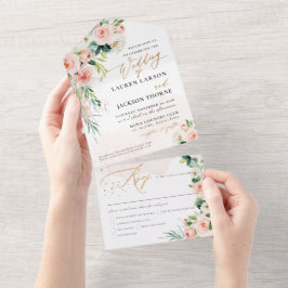 ArtsApp Elegante Roze Rozen Goudstof All In One Uitnodiging