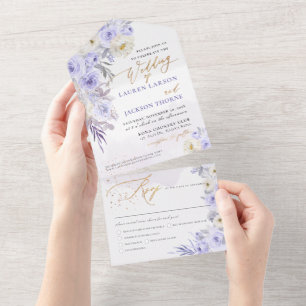 ArtsApp Elegante Stof Paarse Rozen Goudstof All In One Uitnodiging