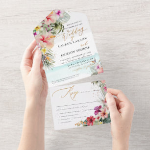 ArtsApp Elegante Tropisch Paradijs Nep Goud Accent All In One Uitnodiging