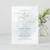 ArtsApp H2 Baby Blue Gold Calligraphy Baby shower Kaart (Staand voorkant)