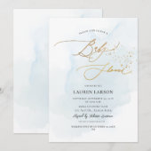 ArtsApp H2 Baby Blue Gold Calligraphy Baby shower Kaart (Voorkant / Achterkant)