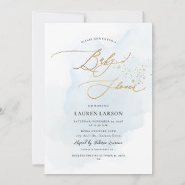 ArtsApp H2 Baby Blue Gold Calligraphy Baby shower Kaart
