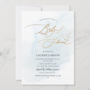 ArtsApp H2 Baby Blue Gold Calligraphy Baby shower Kaart
