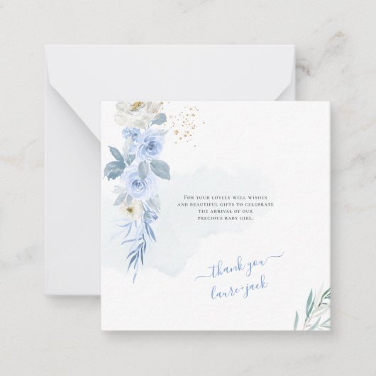 ArtsApp H2 Baby Blue Rozen Shower Bedankt Notitiekaartje (Voorkant)