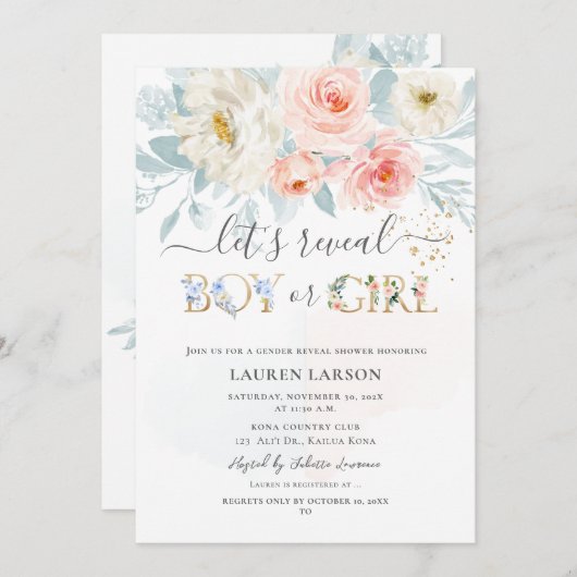 ArtsApp H2 Blush+Blue Rozen Geslacht Onthullen Dou Kaart (Voorkant / Achterkant)