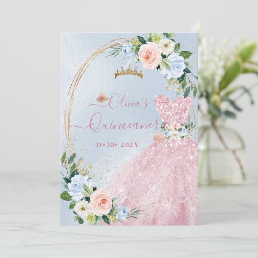 ArtsApp H2 Blush Blue Rozen Sparkling Quinceanera Kaart (Staand voorkant)