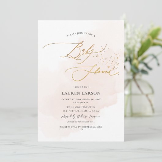 ArtsApp H2 Blush Pink Gold Calligraphy Baby shower Kaart (Staand voorkant)