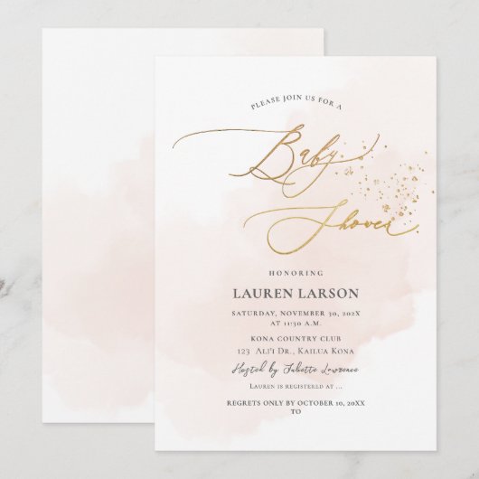 ArtsApp H2 Blush Pink Gold Calligraphy Baby shower Kaart (Voorkant / Achterkant)