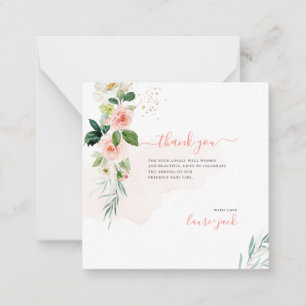 ArtsApp H2 Blush Pink Roses Baby shower Dank u Notitiekaartje