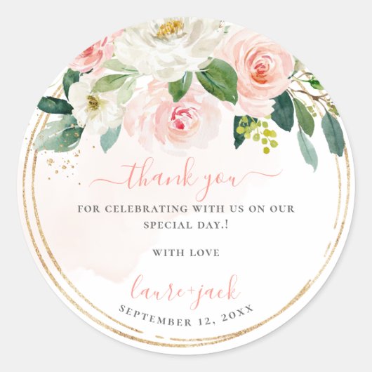 ArtsApp H2 Blush Pink Roses Baby shower Dank u Ronde Sticker (Voorkant)