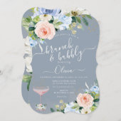 ArtsApp H2 Blush Roze Blauwe Rozen Brunch Bubbly Kaart (Voorkant / Achterkant)