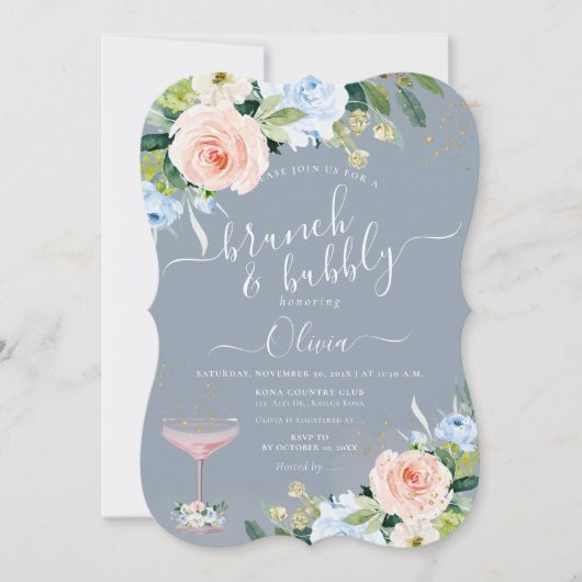 ArtsApp H2 Blush Roze Blauwe Rozen Brunch Bubbly Kaart (Voorkant)