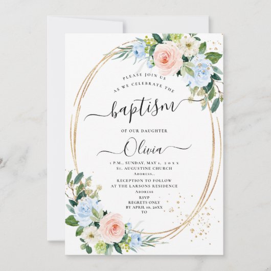 ArtsApp H2 Blush Roze Blauwe Rozen Doop Kaart (Voorkant)