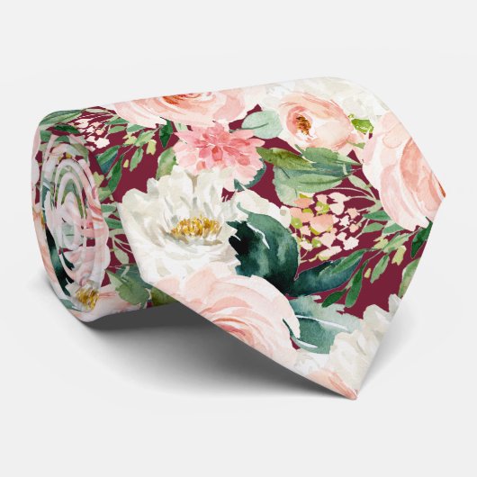 ArtsApp H2 Blush Roze Rozen Bourgondische bruiloft Stropdas (Opgerold)