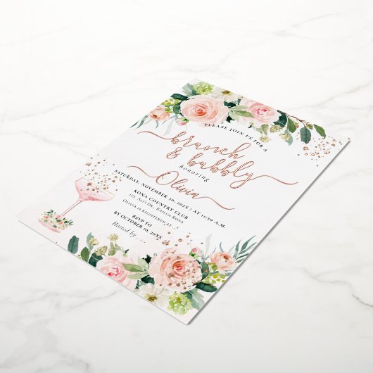 ArtsApp H2 Blush Roze Rozen Brunch Bubbly Folie Feestdagenkaart (Gedraaid)