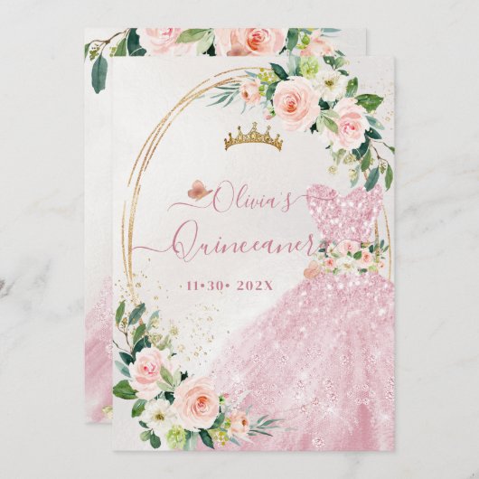 ArtsApp H2 Blush Roze Rozen Sparkling Quinceanera Kaart (Voorkant / Achterkant)