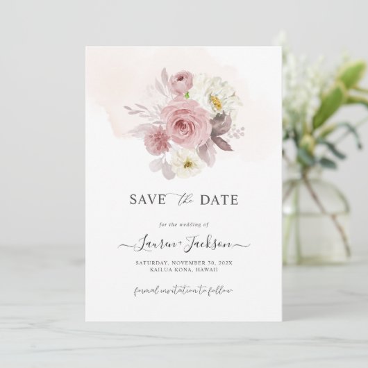 ArtsApp H2 Dusty Pink Roses Save the Date Kaart (Staand voorkant)