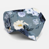 ArtsApp H2 Navy+Dusty Blauwe Rozen Bruiloft Stropdas (Opgerold)