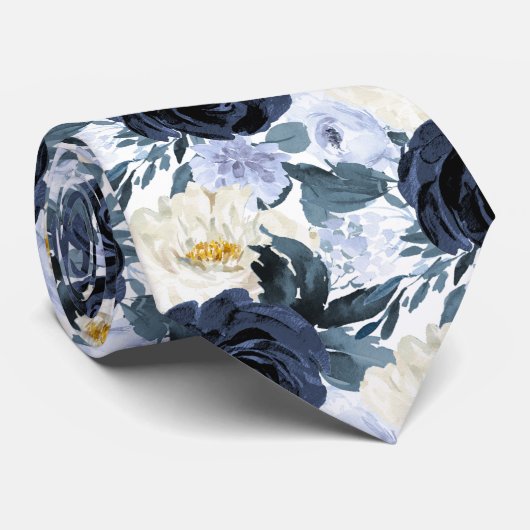 ArtsApp H2 Navy+Dusty Blauwe Rozen Bruiloft Stropdas (Opgerold)