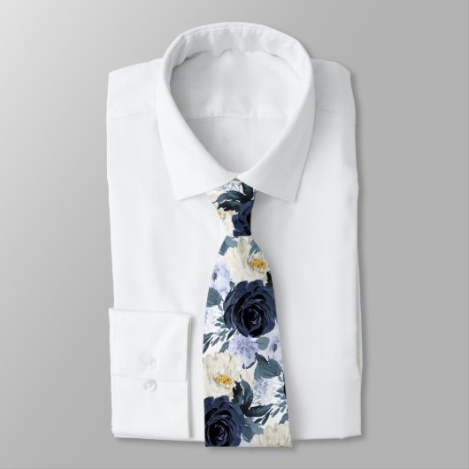 ArtsApp H2 Navy+Stofbloemen Bruiloft Stropdas (Gebonden)