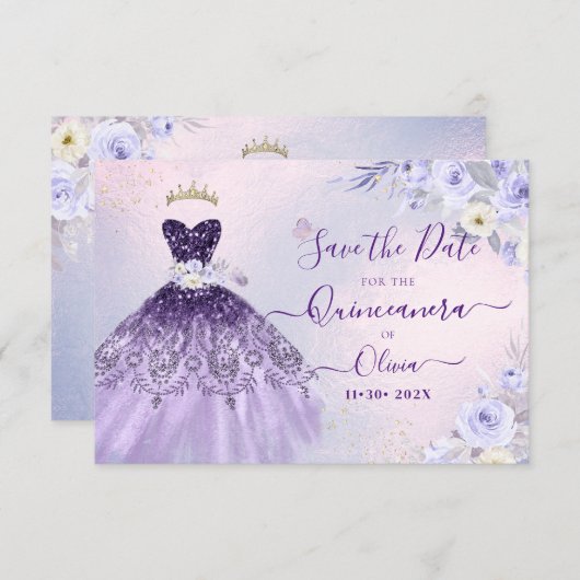 ArtsApp H2 Ombre Paarse sprankelende quinceanera Kaart (Voorkant / Achterkant)