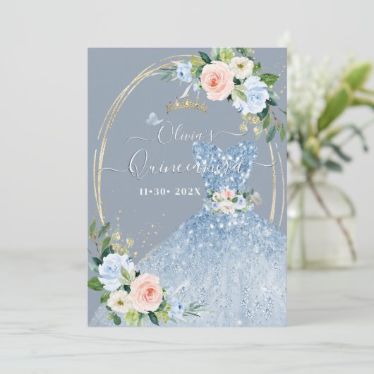 ArtsApp H2 Roze Blauwe Rozen Sparkling Quinceanera Kaart (Staand voorkant)