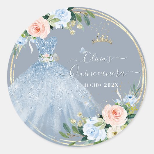 ArtsApp H2 Roze Blauwe Rozen Sparkling Quinceanera Ronde Sticker (Voorkant)