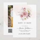 ArtsApp H2 Stof Roze Rozen Save the Date Kaart (Voorkant / Achterkant)