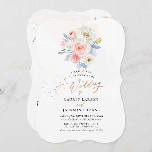 ArtsApp H2 Stoffig Blauw Blush Roze Botanisch Kaart (Voorkant / Achterkant)