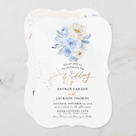 ArtsApp H2 Stoffige Blauwe Rozen Bruiloft Kaart (Voorkant / Achterkant)