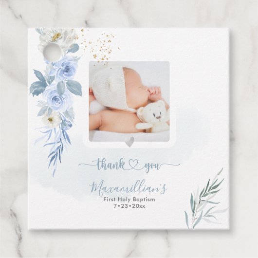 ArtsApp H2 Stoffige Blauwe Rozen Dank u Bedankjes Labels (Voorkant)