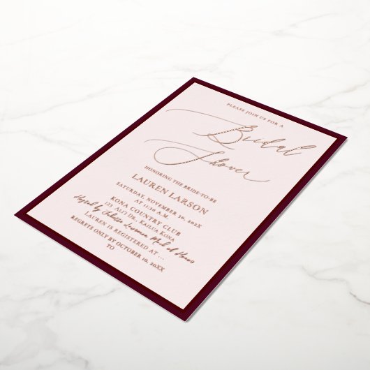 ArtsApp Luxe Calligrafie Burgundy Roos Gold Folie Uitnodiging (Gedraaid)