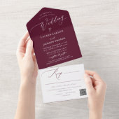 ArtsApp Modern Calligrafie Burgundy Wedding All In One Uitnodiging (Afscheurbaar)
