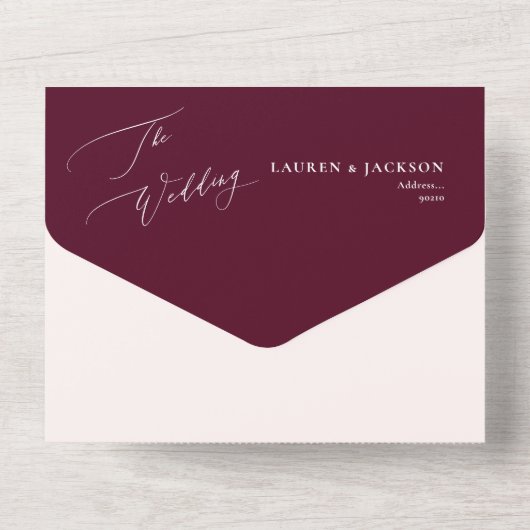 ArtsApp Modern Calligrafie Burgundy Wedding All In One Uitnodiging (Achterkant)